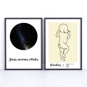 Gimimo metrikai - žvaigždėlapis, dešinė, rusva, 1 dizainas, tik žvaigždės