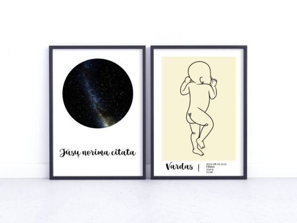 Gimimo metrikai - žvaigždėlapis, dešinė, rusva, 1 dizainas, tik žvaigždės