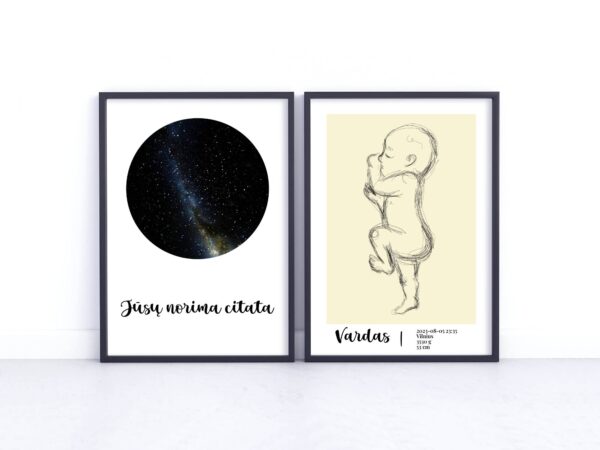 Gimimo metrikai - žvaigždėlapis, kairė, rusva, 5 dizainas, tik žvaigždės